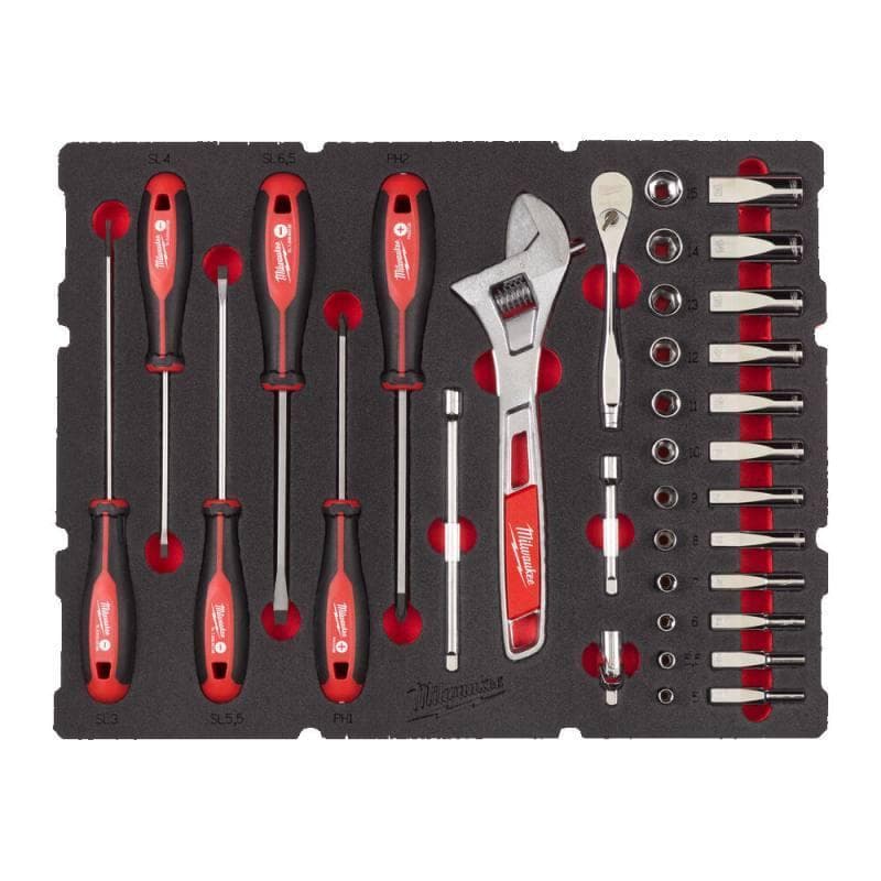 1/4" ratchet and socket and trilobe screwdriver and wrench set PACKOUT foam insert (35 pcs)