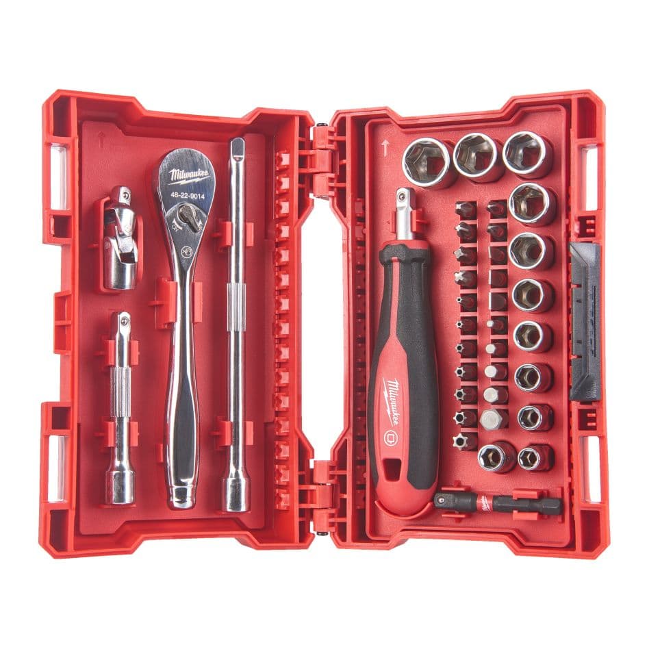 1/4" Socket set with ratchet and accessories + impact bits (38 pcs.)